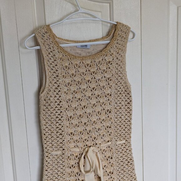Size 8 Moschino Aeffe S.P.A. cotton crochet summer dress, neutral mini sun dress - Picture 3 of 13